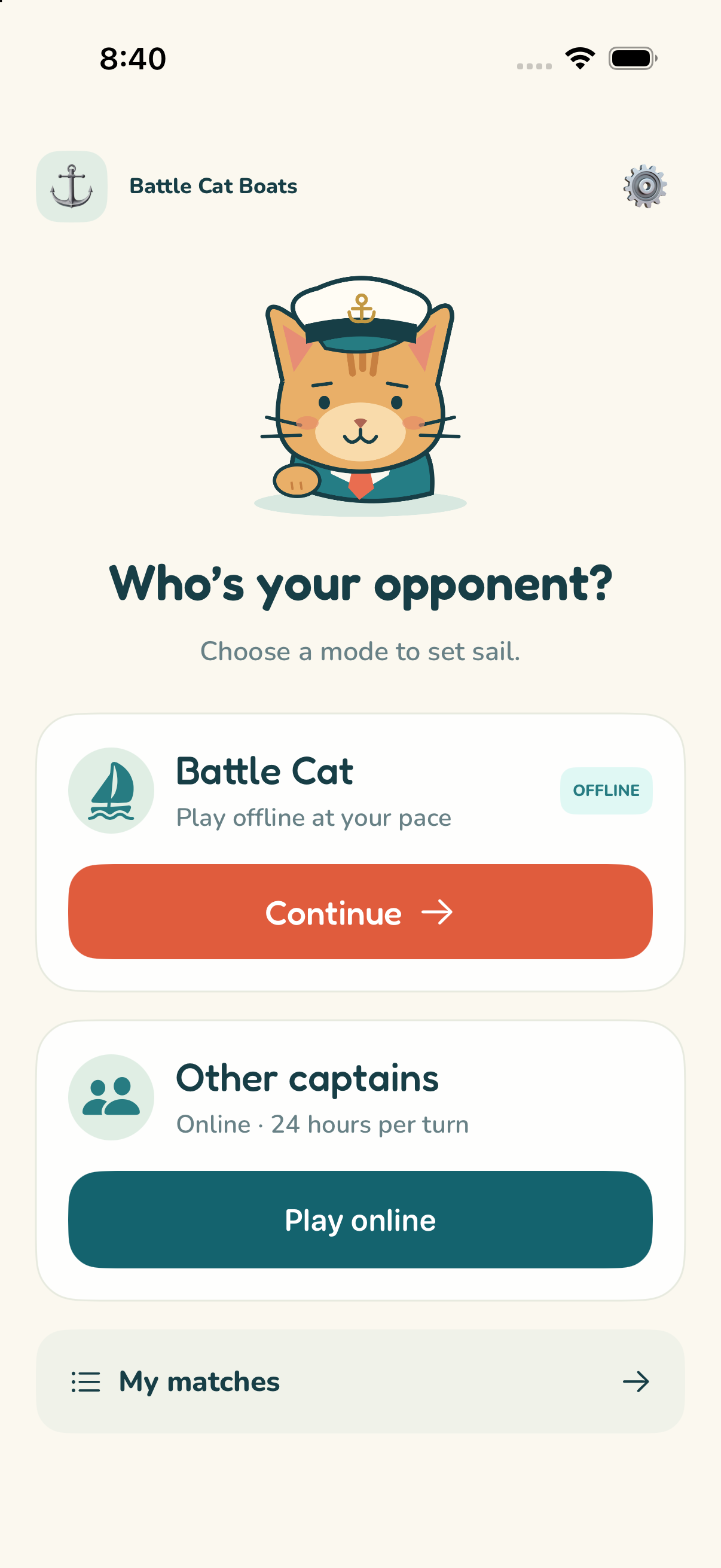 Battle Cat Boats running in the iPhone simulator